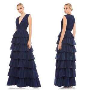 IEENA FOR MAC DUGGAL Sparkly Layered Ruffle Gown In Midnight